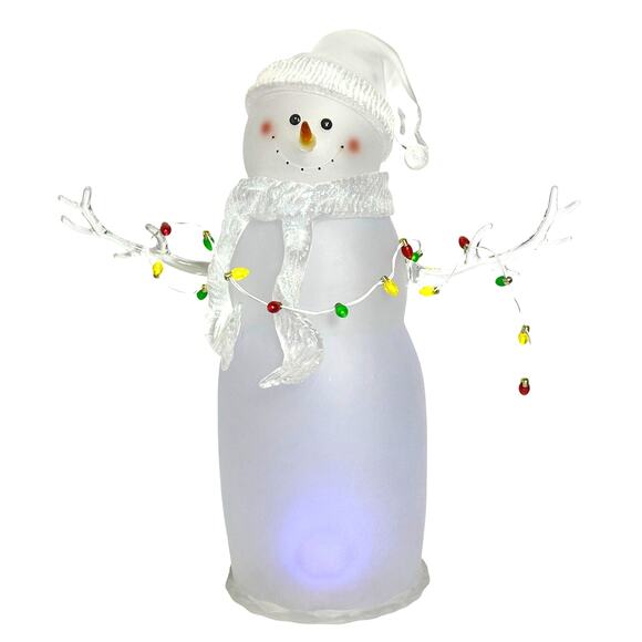 Whimisal Frosted Acrylic 20” Color Changing Snowman Holding String of Lights - Picture 1 of 9
